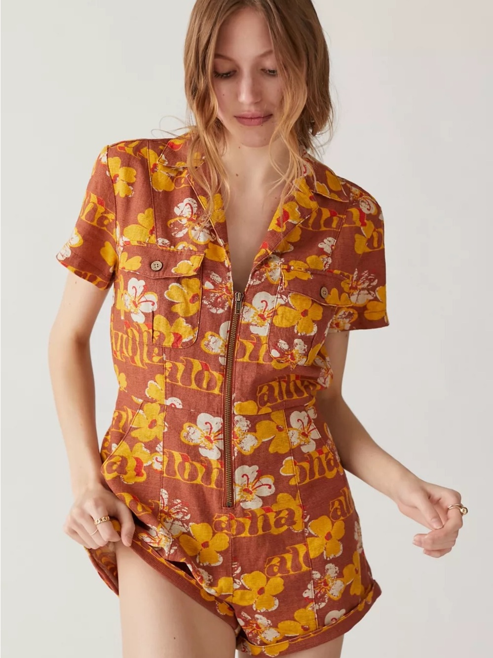 Urban Outfitters Redhook Linen Coverall Romper
